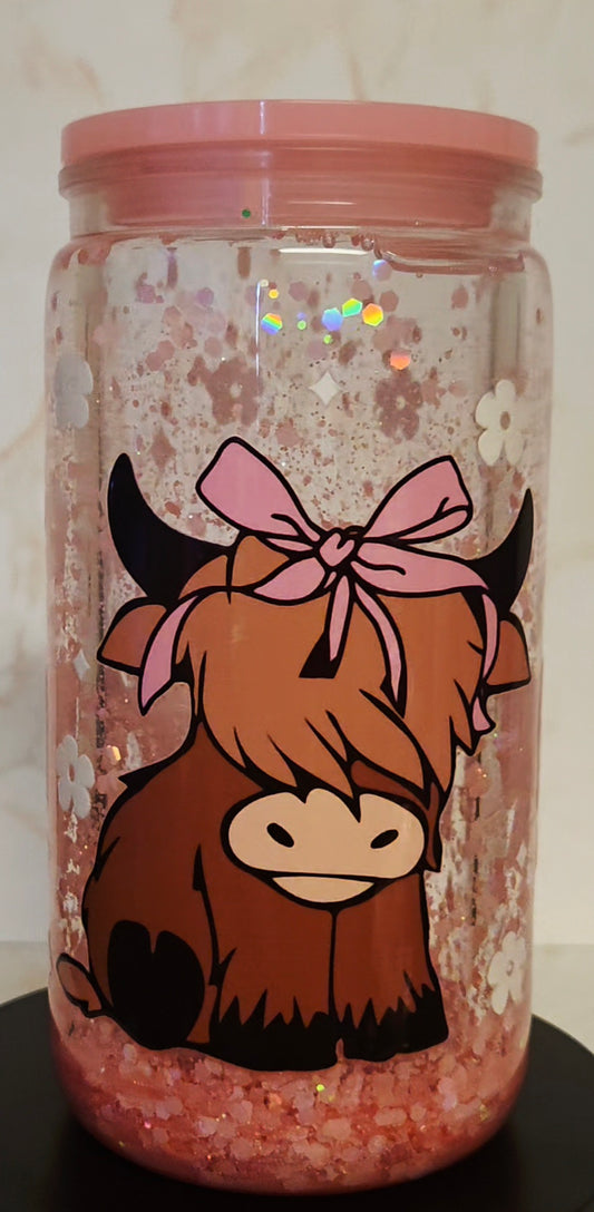 Highland Cow Pink Bow